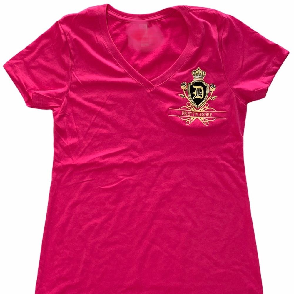 "PRETTY DOPE" LADIES V-NECK T-SHIRTS EMBROIDERED
